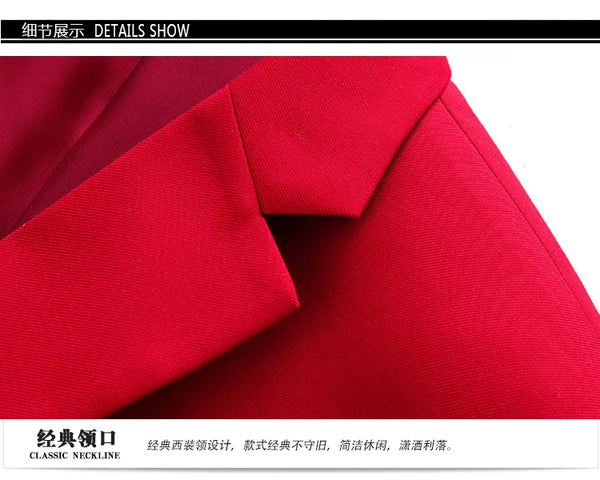 Slim Fit Men's Suit Set in white, red, and pink, perfect for weddings and formal events, featuring a single-breasted jacket.