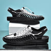 Breathable summer sandals for men with handwoven construction and flat design