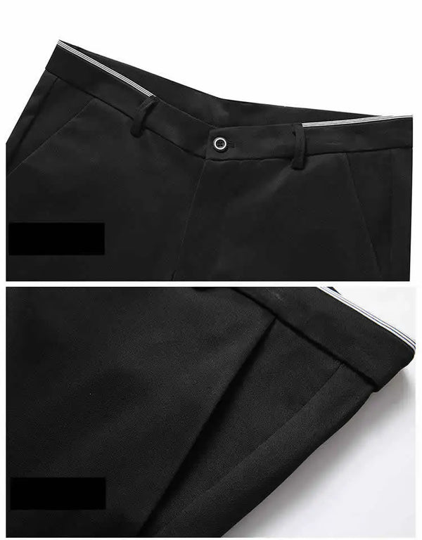 Elegant men's slim fit dress pants in solid black, perfect for formal attire and everyday office wear, made from durable poly