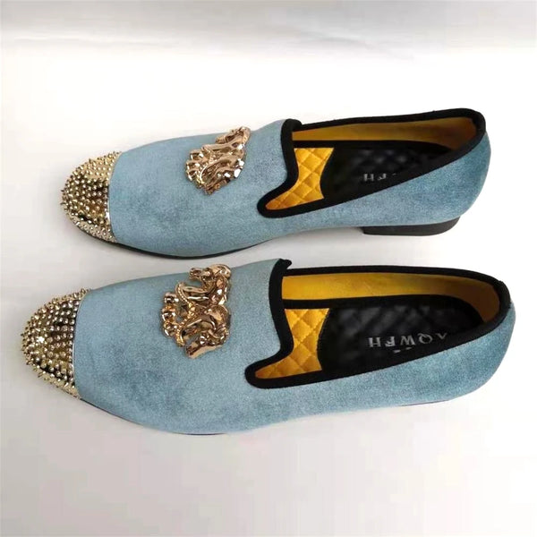 Elegant gold toe loafers for men, perfect for formal events.