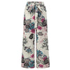 Vintage floral wide-leg pants for women, ankle-length, breathable cotton-linen blend, perfect for spring 2024 fashion.