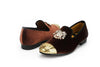 Durable slip-on loafers for men, featuring a gold toe decoration.