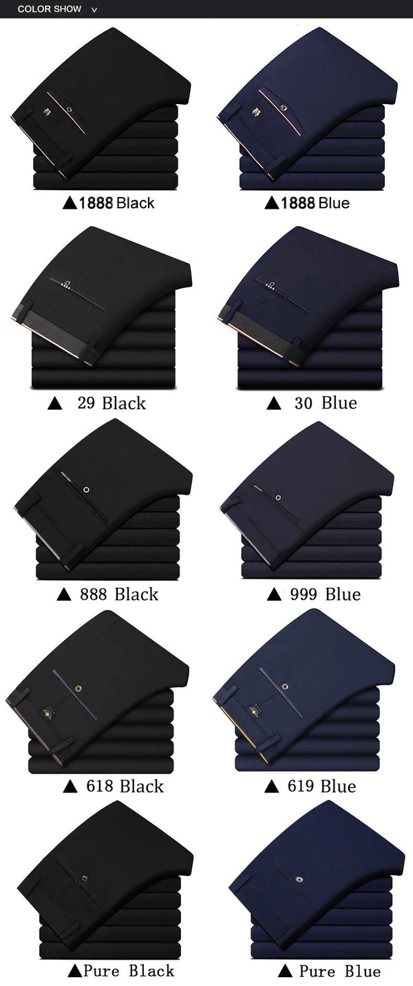 Elegant Men's Slim Fit Dress Pants in solid black, perfect for office wear and formal occasions, made from durable polyester.