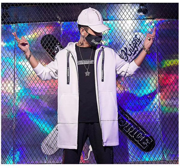 Men's casual hooded bomber jacket, lightweight polyester outerwear, stylish ribbed design, perfect for transitional weather.