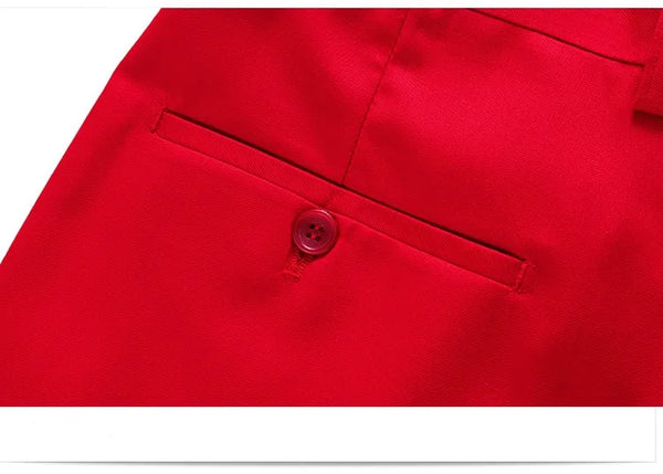 Slim Fit Men's Suit Set in white, red, and pink, perfect for weddings and formal events, featuring a single-breasted jacket.