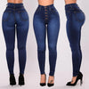 High-waist stretch skinny jeans for women in light vintage wash, featuring a button fly and slim fit for stylish comfort.