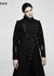 Gothic military wool coat in black with metal buttons and turtleneck collar.