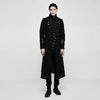 Model wearing the Gothic Military Wool Coat with detachable belt and dramatic hem.