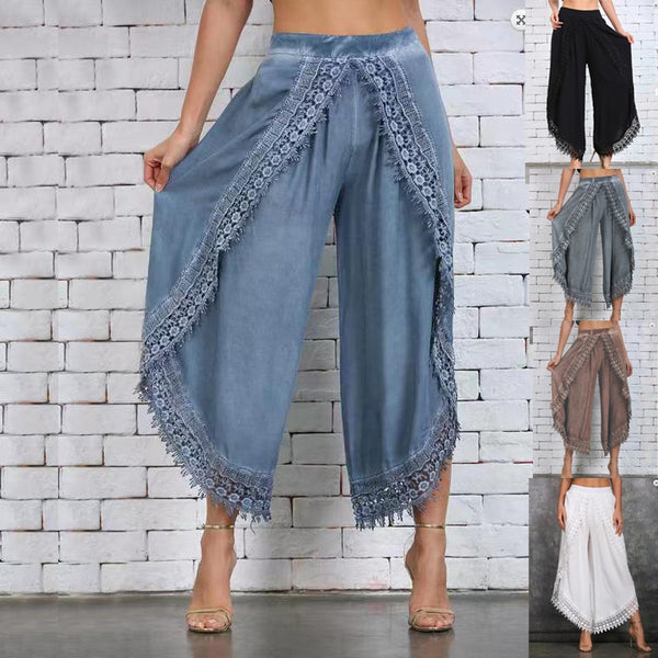 Chic summer harem pants with tassel detail, lightweight, relaxed fit, ankle-length, perfect for casual outings and beach wear
