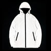 Men's reflective night vision hooded windbreaker, stylish and functional for evening wear and outdoor activities.
