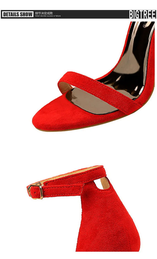 Elegant ankle strap heels with breathable hollow pattern