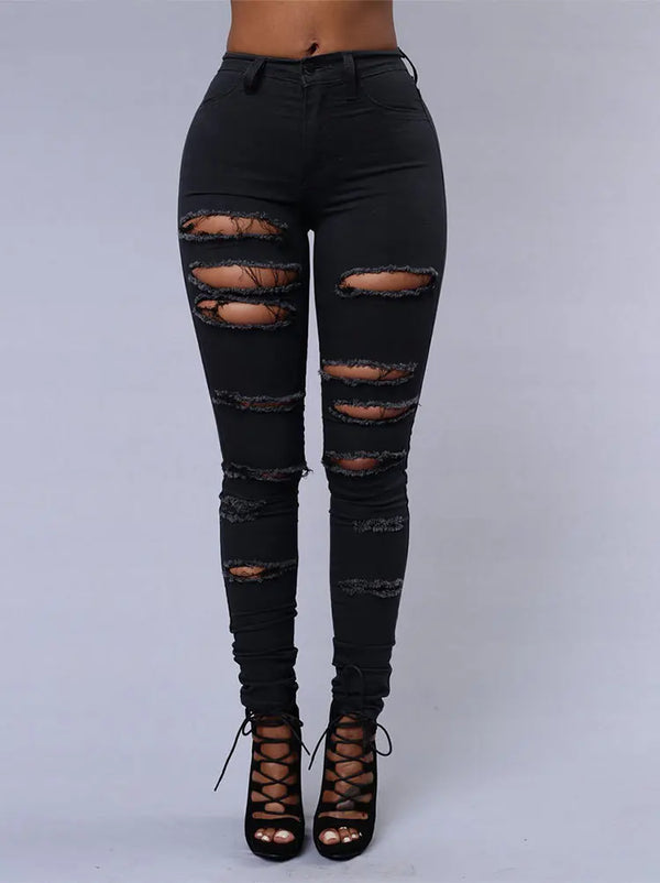 Chic ripped skinny jeans for women, featuring high-stretch fabric and edgy detailing for a stylish, versatile look.