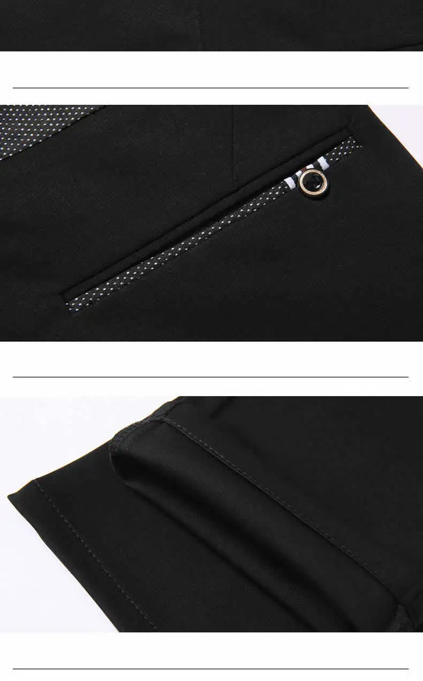 Elegant Men's Slim Fit Dress Pants in solid black, perfect for formal attire and versatile office wear, made from durable pol