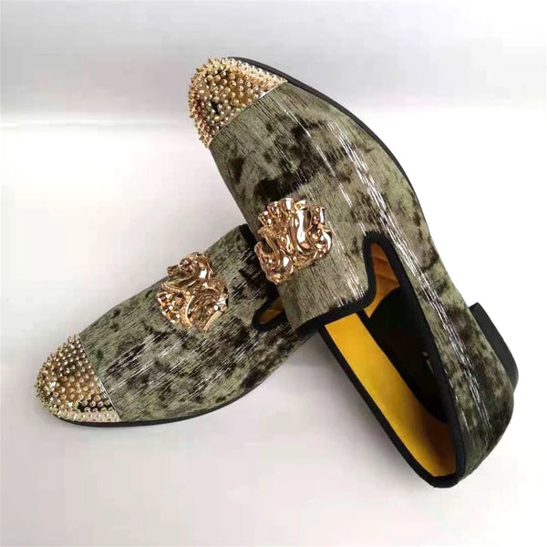 Elegant Gold Toe Velvet Loafers for Men