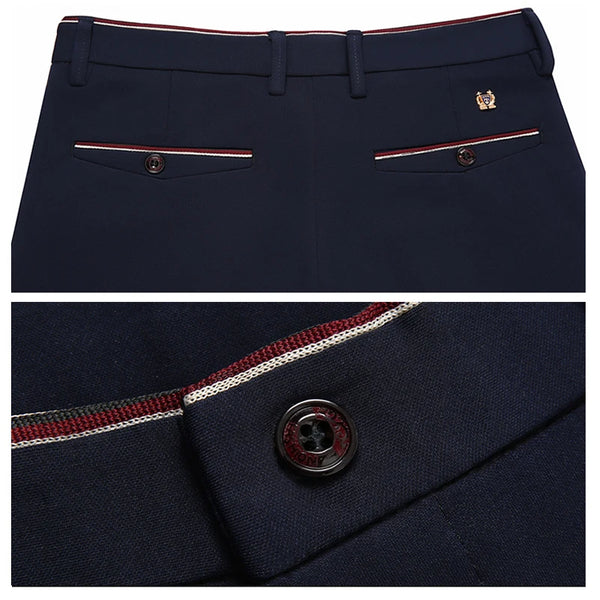 Elegant Men's Slim Fit Dress Pants in solid black, perfect for formal attire and everyday office wear, made from durable poly