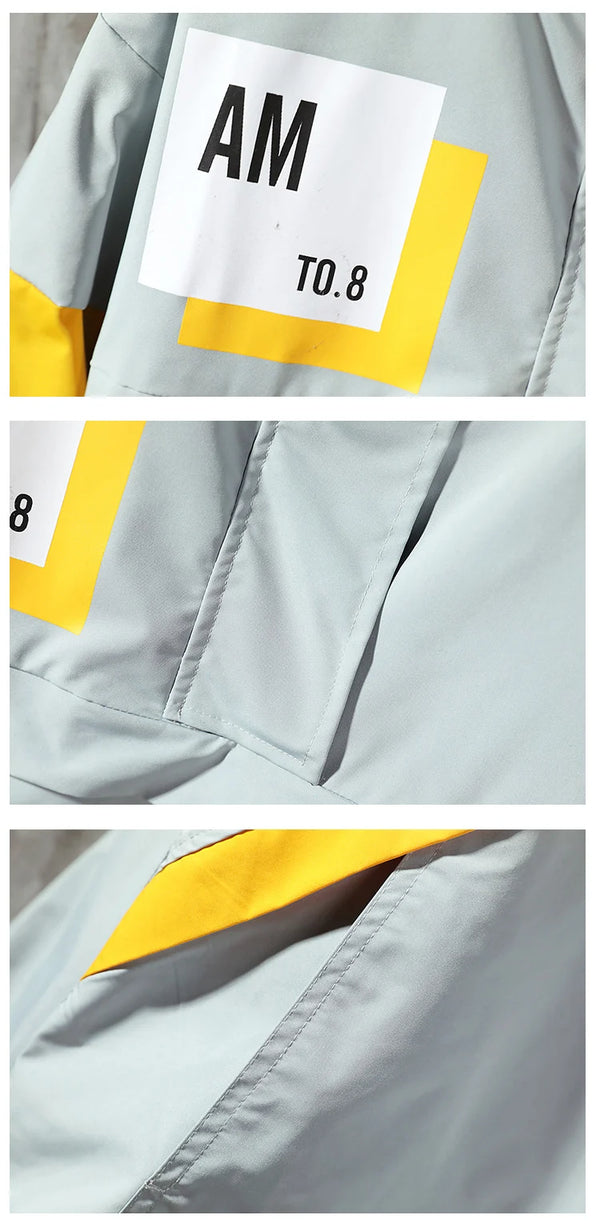 Men's hooded windbreaker jacket with color block design, lightweight polyester, zip-up front, perfect for casual spring and a