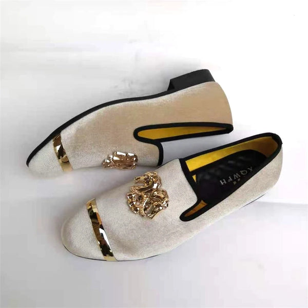 Elegant Gold Toe Velvet Loafers for Men