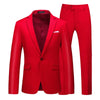 Slim Fit Men's Suit Set with single-breasted jacket and flat-front trousers for weddings and formal events in various colors.