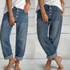 Premium cotton boyfriend jeans with high waist, wide legs, and lived-in wash
