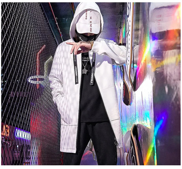 Men's casual hooded bomber jacket in lightweight polyester, perfect for transitional weather and stylish everyday wear.