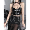 Chic cropped faux leather biker jacket for women with rivet detailing, slim fit, and zip closure for edgy style.