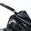 Chic cropped faux leather biker jacket for women with rivet detailing, slim fit, and stylish zip closure for edgy elegance.