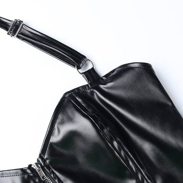 Chic cropped faux leather biker jacket for women with rivet detailing, slim fit, and stylish zip closure for edgy elegance.