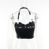 Chic cropped faux leather biker jacket for women with rivet detailing and slim fit, perfect for edgy streetwear style.