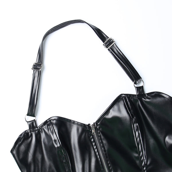 Chic cropped faux leather biker jacket for women with rivet detailing and slim fit, perfect for edgy streetwear style.