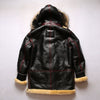 Luxury men's shearling leather bomber jacket draped over a chair.