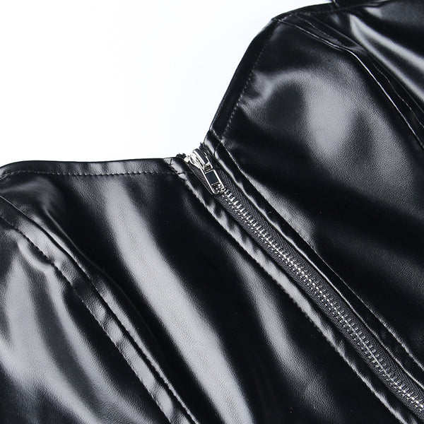 Chic cropped faux leather biker jacket for women with rivet detailing, slim fit, and stylish zip closure for edgy elegance.
