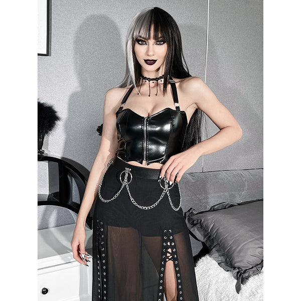 Chic cropped faux leather biker jacket for women with rivet detailing, zip closure, and slim fit for edgy streetwear style.