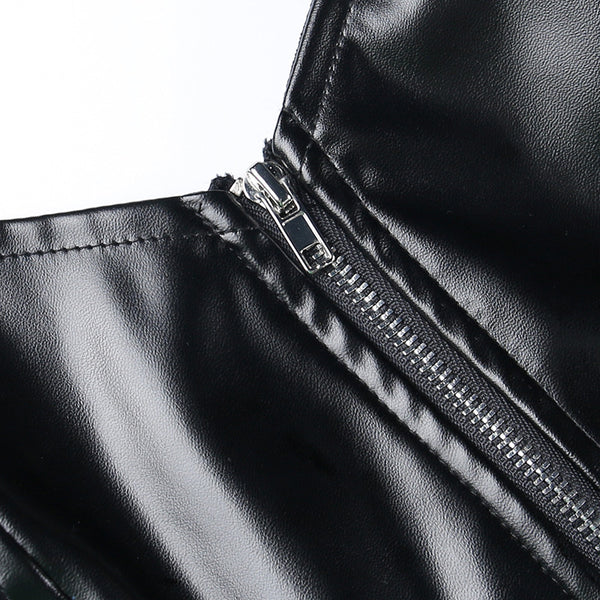 Chic cropped faux leather biker jacket for women with rivet detailing and slim fit, perfect for edgy streetwear style.