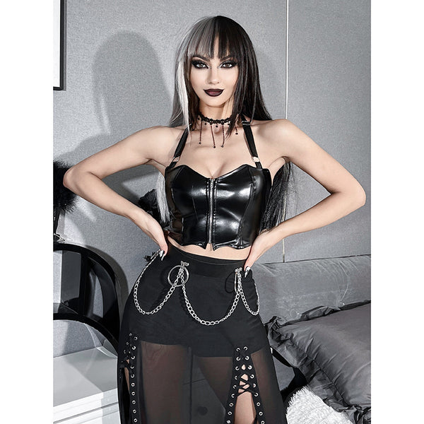 Chic cropped faux leather biker jacket for women with rivet detailing, slim fit, and zip closure for edgy streetwear style.