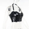 Chic cropped faux leather biker jacket for women with rivet detailing, slim fit, and zip closure for edgy style.