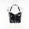 Chic cropped faux leather biker jacket for women with rivet detailing, slim fit, and stylish zip closure for edgy elegance.