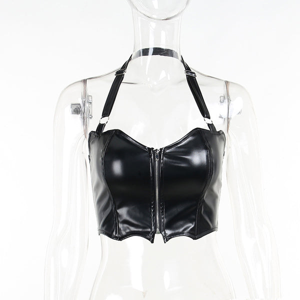Chic cropped faux leather biker jacket for women with rivet detailing, slim fit, and stylish zip closure for edgy elegance.