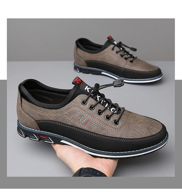 Business casual slip-on shoes featuring elastic band and waterproof rubber sole