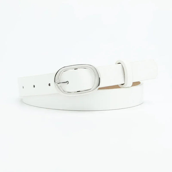 Chic round buckle women's belt in premium PU leather, stylish and versatile for jeans or dress outfits, elegant fashion acces