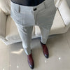 Slim fit business dress pants for men in black, khaki, and navy blue, perfect for autumn office wear and events.
