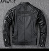 Men's slim fit leather motorcycle jacket in premium cow leather with stand collar and zip closure, perfect for spring and aut