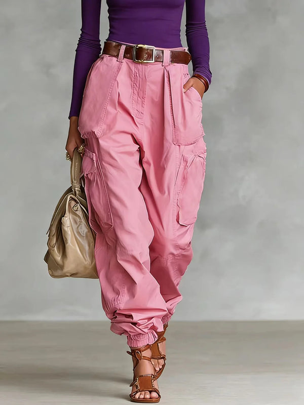 Lightweight polyester overalls with high-waist design and multiple pockets for everyday wear