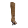 Chic women's stiletto boots with a fashionable belt buckle accent.