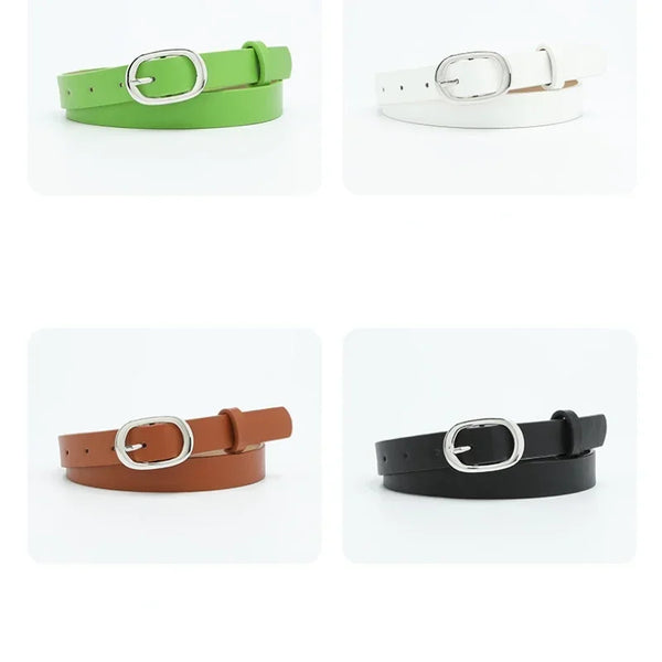 Chic round buckle women's belt in premium PU leather, stylish and versatile for jeans or dress outfits, perfect for any wardr