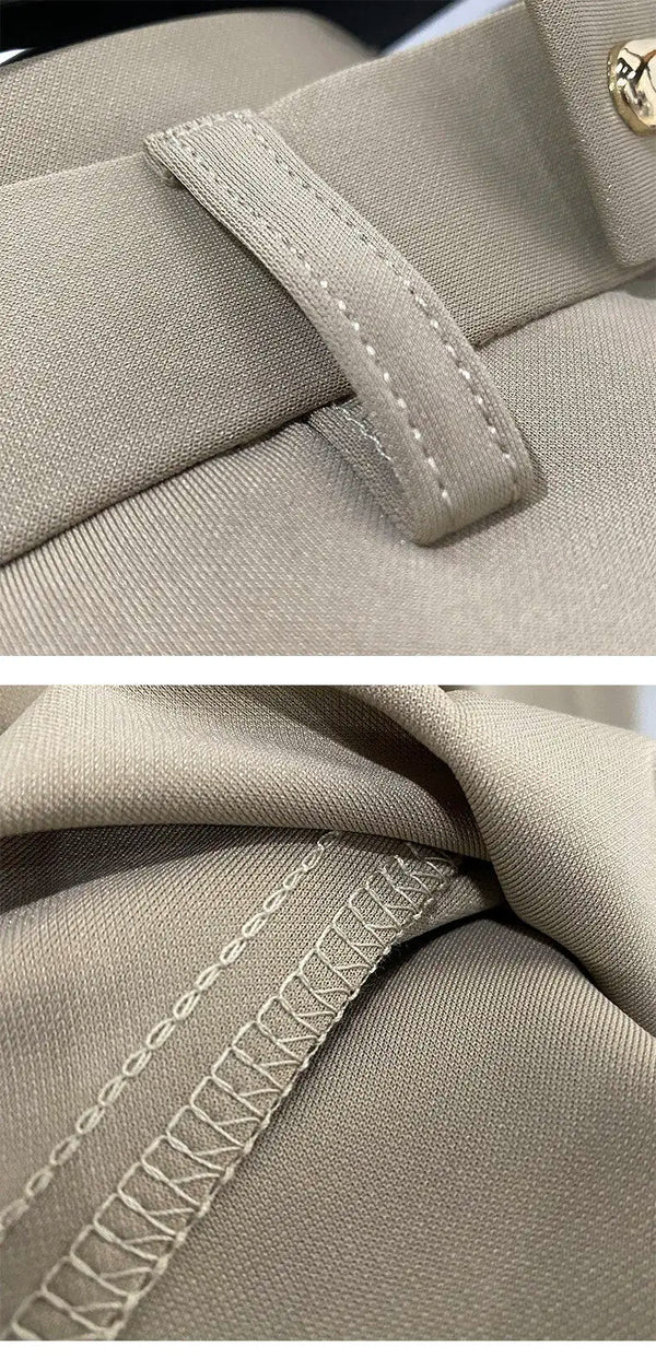 Slim fit business dress pants for men in black, khaki, and navy blue, perfect for autumn office wear and smart casual events.