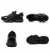 Protective boots featuring steel toe reinforcement and quick-adjust rotating button system