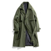 Men's military green slim fit trench coat with double-breasted closure and notched lapel, perfect for spring and autumn wear.