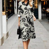 Elegant floral dress with classic lapel collar and wrinkle-resistant fabric