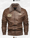 Men's Autumn/Winter Embroidered Leather Biker Jacket with detachable collar and fleece lining for warmth and style.