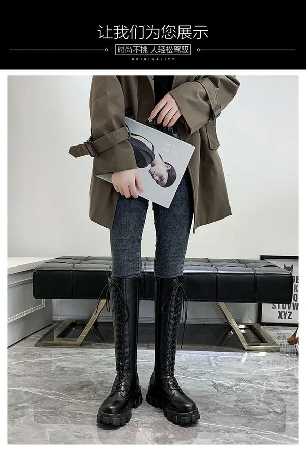 Stylish ankle high women's boots with lace-up closure, thick heel, and non-slip rubber sole for comfort and durability.